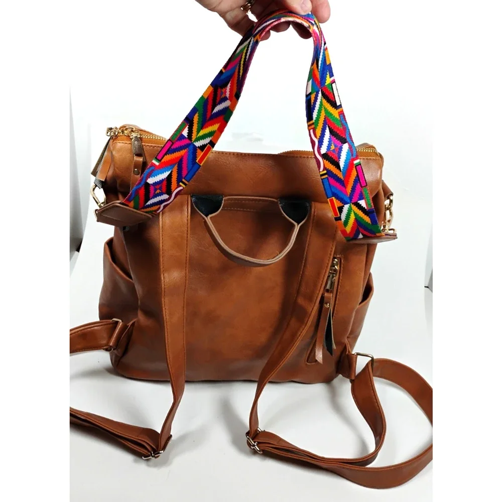 Modem & Chic Cognac Convertible Backpack Purse Boho Reversible SW Strap